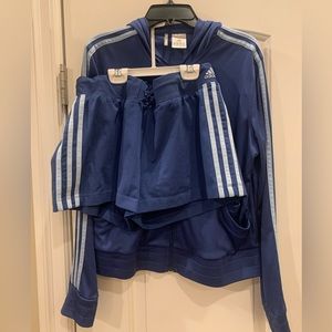 Adidas short set. Blue with light blue stripes. Size M
